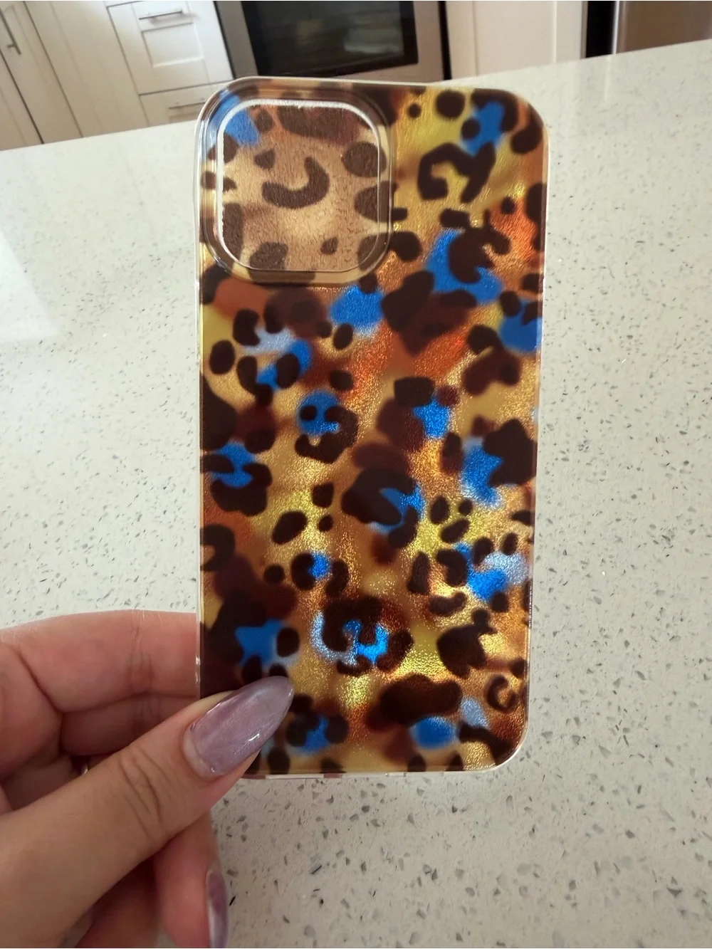 iPhone 12 Pro Max case Leopard Print Blue Accent Phone Case - Brown/Blue